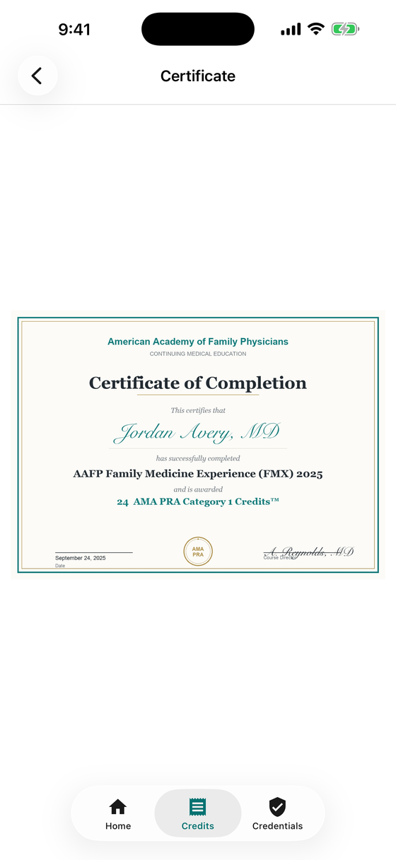 A stored certificate viewed inside the app